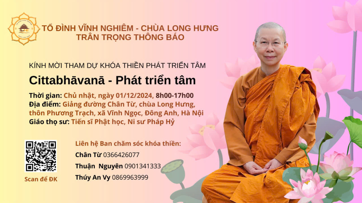 Khóa thiền phát triển tâm – Cittabhāvanā – 1-12-2024