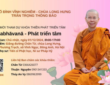 Khóa thiền phát triển tâm – Cittabhāvanā – 1-12-2024